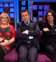 Lee Mack's All Star Cast. Image shows from L to R: Sarah Millican, Lee Mack, Alice Cooper. Copyright: Zeppotron / Arlo Productions