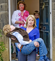 Life Of Riley. Image shows from L to R: Anthony Weaver (John Bell), Maddy Riley (Caroline Quentin), Alison Weaver (Heather Craney), Ted Jackson (Patrick Nolan). Copyright: Catherine Bailey Productions Limited