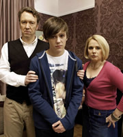 Life Of Riley. Image shows from L to R: Roger Weaver (Richard Lumsden), Adam Weaver (Jordan Clarke), Alison Weaver (Heather Craney). Copyright: Catherine Bailey Productions Limited