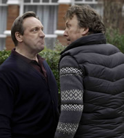 Life Of Riley. Image shows from L to R: Jim Riley (Neil Dudgeon), Roger Weaver (Richard Lumsden). Copyright: Catherine Bailey Productions Limited