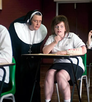 Little Crackers. Image shows from L to R: Nun (Kathy Burke), Young Kathy (Ami Metcalf)