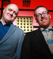 Live At The Apollo. Image shows from L to R: Dara O Briain, Frankie Boyle. Copyright: Open Mike Productions