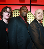 Live At The Apollo. Image shows from L to R: Ed Byrne, Lenny Henry, Andy Parsons. Copyright: Open Mike Productions