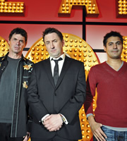 Live At The Apollo. Image shows from L to R: Rich Hall, Lee Mack, Danny Bhoy. Copyright: Open Mike Productions