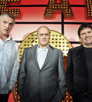 Live At The Apollo. Image shows from L to R: Greg Davies, Dara O Briain, Stewart Francis. Copyright: Open Mike Productions