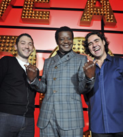 Live At The Apollo. Image shows from L to R: Jon Richardson, Stephen K Amos, Micky Flanagan. Copyright: Open Mike Productions