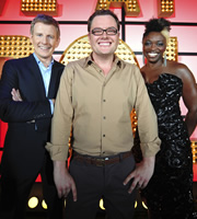 Live At The Apollo. Image shows from L to R: Patrick Kielty, Alan Carr, Andi Osho. Copyright: Open Mike Productions