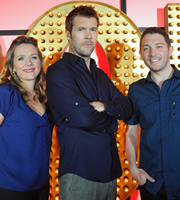 Live At The Apollo. Image shows from L to R: Kerry Godliman, Rhod Gilbert, Jon Richardson. Copyright: Open Mike Productions