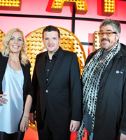 Live At The Apollo. Image shows from L to R: Sara Pascoe, Kevin Bridges, Phill Jupitus. Copyright: Open Mike Productions