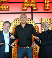 Live At The Apollo. Image shows from L to R: Hal Cruttenden, Greg Davies, Simon Evans. Copyright: Open Mike Productions