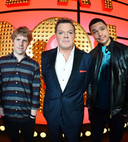 Live At The Apollo. Image shows from L to R: Josh Widdicombe, Eddie Izzard, Trevor Noah. Copyright: Open Mike Productions