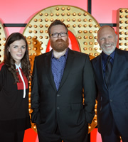 Live At The Apollo. Image shows from L to R: Aisling Bea, Frankie Boyle, Simon Evans. Copyright: Open Mike Productions