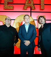 Live At The Apollo. Image shows from L to R: Justin Moorhouse, Hal Cruttenden, Tom Stade. Copyright: Open Mike Productions