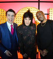 Live At The Apollo. Image shows from L to R: Al Porter, Noel Fielding, Dane Baptiste. Copyright: Open Mike Productions