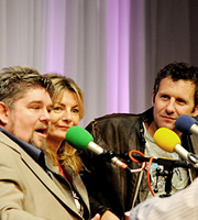 MacAulay And Co. Image shows from L to R: Andre Vincent, Jo Caulfield, Adam Hills. Copyright: BBC