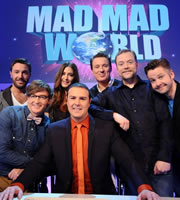 Mad Mad World. Image shows from L to R: Gino D'Acampo, Rhys Darby, Lisa Snowdon, Paddy McGuinness, Martin Kemp, Rufus Hound, Rob Rouse. Copyright: Roughcut Television