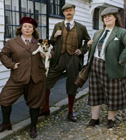 Mapp & Lucia. Image shows from L to R: Ursula 'Ursy' Pillson (Joanna Scanlan), Major Benjamin 'Benjy' Flint (Mark Gatiss), Hermione 'Hermy' Pillson (Katy Brand). Copyright: BBC