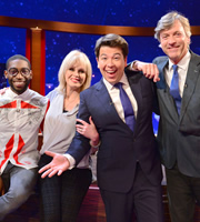 The Michael McIntyre Chat Show. Image shows from L to R: Tinie, Joanna Lumley, Michael McIntyre, Richard Madeley. Copyright: Open Mike Productions