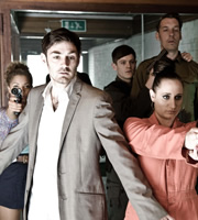 Misfits. Image shows from L to R: Alisha (Antonia Thomas), Seth (Matthew McNulty), Simon (Iwan Rheon), Kelly (Lauren Socha), Shaun (Craig Parkinson). Copyright: Clerkenwell Films