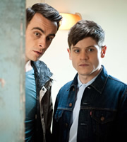 Misfits. Image shows from L to R: Rudy (Joe Gilgun), Simon (Iwan Rheon). Copyright: Clerkenwell Films