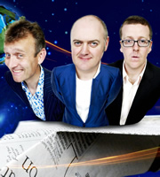 Mock The Week. Image shows from L to R: Hugh Dennis, Dara O Briain, Frankie Boyle. Copyright: Angst Productions
