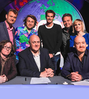 Mock The Week. Image shows from L to R: Ed Byrne, Hugh Dennis, Milton Jones, Dara O Briain, Andy Murray, Hal Cruttenden, Holly Walsh, Andy Parsons. Copyright: Angst Productions