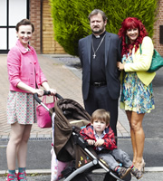 Mount Pleasant. Image shows from L to R: Denise Bradwell (Ainsley Howard), Roger Jones (James Dreyfus), Bianca (Sian Reeves). Copyright: Tiger Aspect Productions