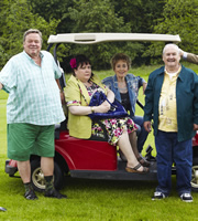Mount Pleasant. Image shows from L to R: Uncle Terry (Ted Robbins), Auntie Margaret (Sue Vincent), Pauline Johnson (Paula Wilcox), Barry Harris (Bobby Ball). Copyright: Tiger Aspect Productions