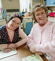 Mrs. Brown's Boys. Image shows from L to R: Winnie McGoogan (Eilish O'Carroll), Agnes Brown (Brendan O'Carroll). Copyright: BBC / BocPix