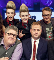 Never Mind The Buzzcocks. Image shows from L to R: Phill Jupitus, John Grimes, Edward Grimes, Jack Dee, Charlie Higson. Copyright: TalkbackThames / BBC