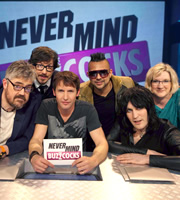 Never Mind The Buzzcocks. Image shows from L to R: Phill Jupitus, Matthew Crosby, James Blunt, Sean Paul, Noel Fielding, Sarah Millican. Copyright: TalkbackThames / BBC