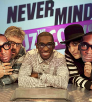 Never Mind The Buzzcocks. Image shows from L to R: Phill Jupitus, Tinie, Noel Fielding. Copyright: TalkbackThames / BBC