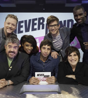 Never Mind The Buzzcocks. Image shows from L to R: Rufus Hound, Phill Jupitus, Lianne La Havas, Example, Gareth Malone, Noel Fielding, Jermaine Sinclair. Copyright: TalkbackThames / BBC