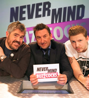 Never Mind The Buzzcocks. Image shows from L to R: Phill Jupitus, Lee Mack, Professor Green. Copyright: TalkbackThames / BBC