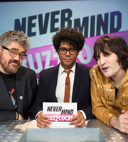 Never Mind The Buzzcocks. Image shows from L to R: Richard Ayoade, Phill Jupitus, Noel Fielding. Copyright: TalkbackThames / BBC