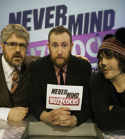 Never Mind The Buzzcocks. Image shows from L to R: Phill Jupitus, Alex Horne, Noel Fielding. Copyright: TalkbackThames / BBC