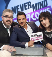 Never Mind The Buzzcocks. Image shows from L to R: Phill Jupitus, Peter Andre, Noel Fielding. Copyright: TalkbackThames / BBC