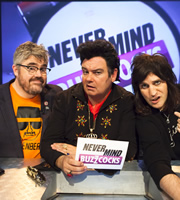 Never Mind The Buzzcocks. Image shows from L to R: Phill Jupitus, Eamonn Holmes, Noel Fielding. Copyright: TalkbackThames / BBC