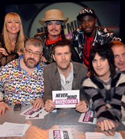 Never Mind The Buzzcocks. Image shows from L to R: Sara Cox, Phill Jupitus, Stuart Goddard, Rhod Gilbert, Nana Abiona, Noel Fielding, Paul Foot. Copyright: TalkbackThames / BBC