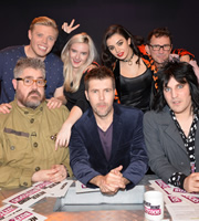 Never Mind The Buzzcocks. Image shows from L to R: Phill Jupitus, Rob Beckett, Grace Chatto, Rhod Gilbert, Charlotte Aitchison, Phil Daniels, Noel Fielding. Copyright: TalkbackThames / BBC