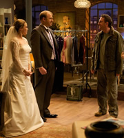 Not Going Out. Image shows from L to R: Lucy (Sally Bretton), Tim (Tim Vine), Lee (Lee Mack). Copyright: Avalon Television / Arlo Productions