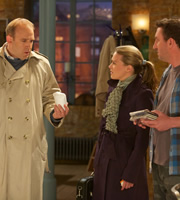 Not Going Out. Image shows from L to R: Tim (Tim Vine), Lucy (Sally Bretton), Lee (Lee Mack). Copyright: Avalon Television / Arlo Productions