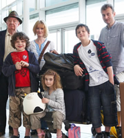 Outnumbered. Image shows from L to R: Frank (Grandad) (David Ryall), Ben (Daniel Roche), Sue (Claire Skinner), Karen (Ramona Marquez), Jake (Tyger Drew-Honey), Pete (Hugh Dennis). Copyright: Hat Trick Productions