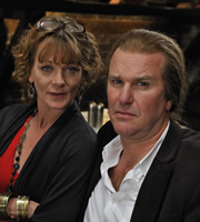 Outnumbered. Image shows from L to R: Auntie Angela (Samantha Bond), Brick (Douglas Hodge). Copyright: Hat Trick Productions