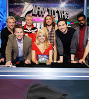 Play To The Whistle. Image shows from L to R: Carl Fogarty, Bradley Walsh, Jimmy Bullard, Holly Willoughby, Seann Walsh, Frank Lampard, Romesh Ranganathan. Copyright: Hungry Bear Media