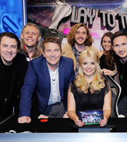 Play To The Whistle. Image shows from L to R: Jonathan Ross, Jimmy Bullard, Bradley Walsh, Seann Walsh, Holly Willoughby, Brooke Vincent, Frank Lampard. Copyright: Hungry Bear Media