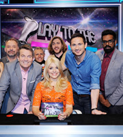 Play To The Whistle. Image shows from L to R: Bob Mortimer, Bradley Walsh, Jimmy Bullard, Holly Willoughby, Seann Walsh, Frank Lampard, Romesh Ranganathan. Copyright: Hungry Bear Media