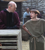 Plebs. Image shows from L to R: Brother Quintus (Alex Macqueen), Grumio (Ryan Sampson). Copyright: RISE Films