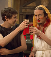 Plebs. Image shows from L to R: Marcus (Tom Rosenthal), Aurelius (Tom Basden). Copyright: RISE Films