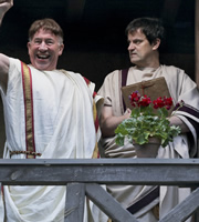 Plebs. Image shows from L to R: Victor (Simon Callow), Philo (Tony Gardner). Copyright: RISE Films